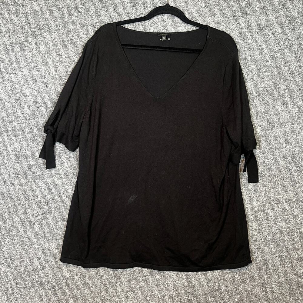 Talbots Shirt Womens 2X XXL Black Knit Tshirt Boho Plus Size Stretch 3/4 Sleeve